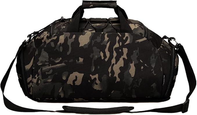 UNISTRENGH 3-Ways Tactical Military Nylon Men Holdall Weekend Travel Duffel Bag Backpack Messenger Shoulder Bags Rucksack Handbag (Black camouflage)