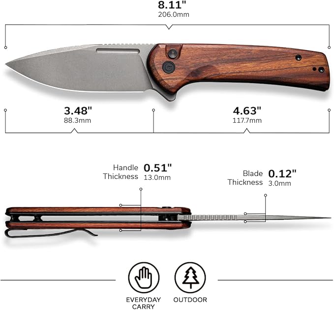 CIVIVI Pocket Knife for EDC Conspirator Button Lock Folding Knife 3.48 Nitro-V Blade Cuibourtia Wood Handle C21006-3