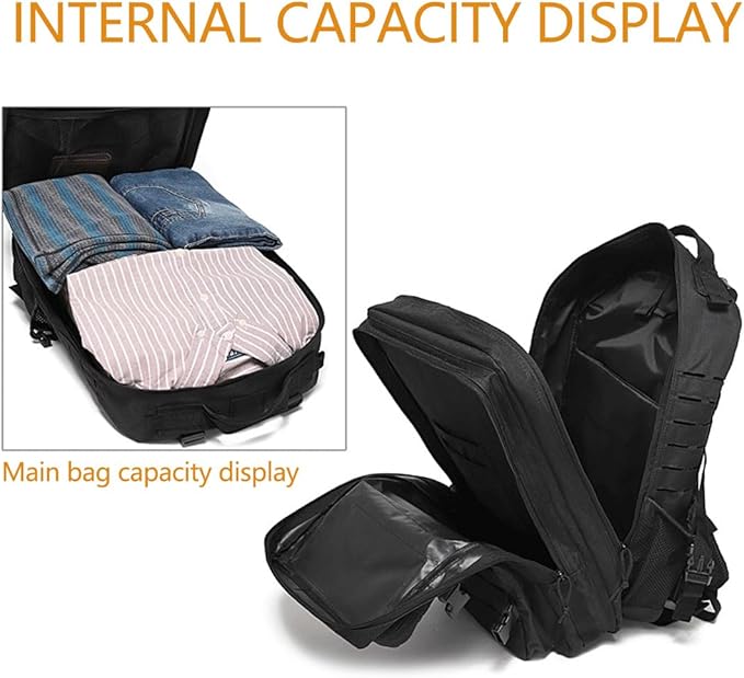 45L Military Tactical Backpack Large Army 3 Day Assault Pack Molle Bag Backpacks Hiking Fishing Rucksack (Black)