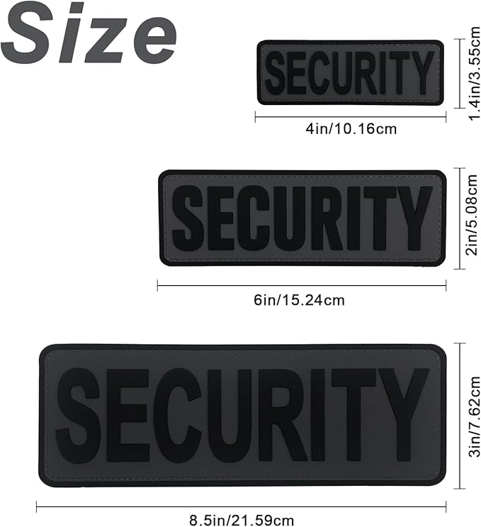 3Pcs PVC Security Patch with Hook Fastener Back for Hats Caps Vests Jackets Bags Backpacks (3 Pack 1Pcs 4 x 1.4 1Pcs 6 x 2 and 1Pcs 8.5 x 3)