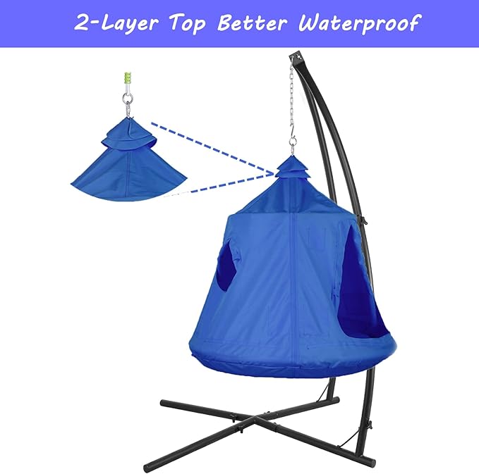 AthLike X-Shaped Hanging Tree Tent w/Swing ChairHammock Chair Stand Canopy w/Steel FrameIndoor Outdoor Egg Basket Patio Seat w/Adjustable Solid StandBedroom Porch Balcony Garden 330lb (Blue)