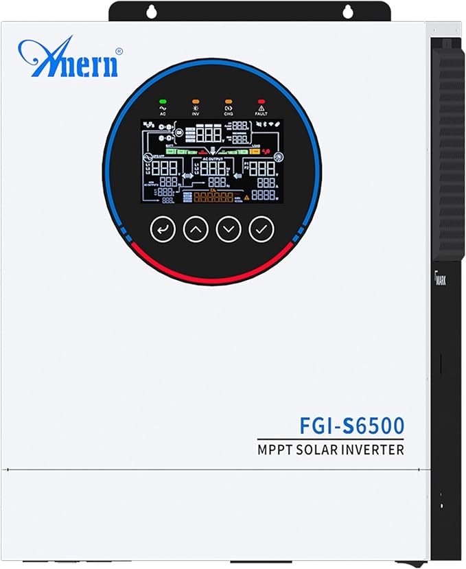 6500W Hybrid Solar Inverter 48V DC to 220-230VAC Pure Sine Wave Solar Inverter with 120A MPPT Solar Charge Controller Fit for 48V Lithium Lead-Acid Gel Battery Home Backup RV Off-Grid System