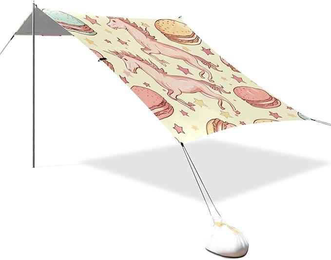 ALAZA Horse Macaron Cake Seamless Beach Tent Sun Shelter Portable Canopy Sunshade for Outdoor Camping Picnics Backyard Fun 10x9 ft