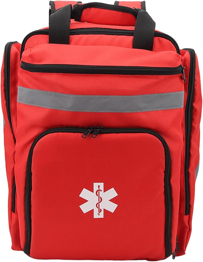 ANGGREK First Responder Backpack Bag Red Multi Pockets Cloth Material Reflective Firefighter Bag for Travel