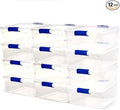 HOMZ 12-Pack Secure Latch Clear Plastic Storage Organizer Bins 15.5 Quart Blue - Stackable Container Boxes for Bedroom Bathroom Garage and Office Organization