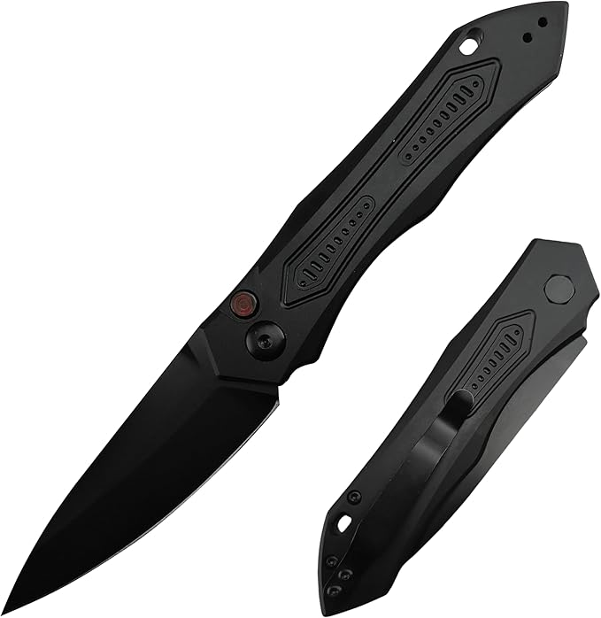 8.3'' Easy Opening Pocket KnifeButton Lock Folding Knives3.54 D2 Black BladeAluminum Alloy Handles and Reversible PocketclipCamping EDC Tool for Men's Gifts