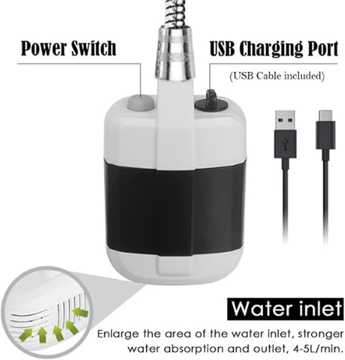 2025 Portable Camping Shower Pump Portable Water Pump with Hose Rechargeable Outdoor Shower Head Sprayer Pumps Water from Bucket for Camping Hiking Traveling &amp Pet Cleaning