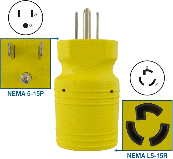 Conntek 30111-YW NEMA 5-15P to NEMA L5-15R Locking 15Amp Plug Adapter
