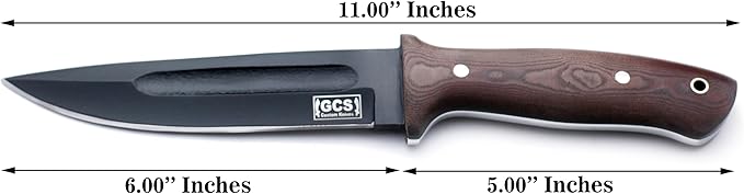 GCS Handmade Brown Micarta Handle D2 Tool Steel Tactical Hunting Knife with leather sheath Full tang blade designed for Hunting &amp EDC GCS 128