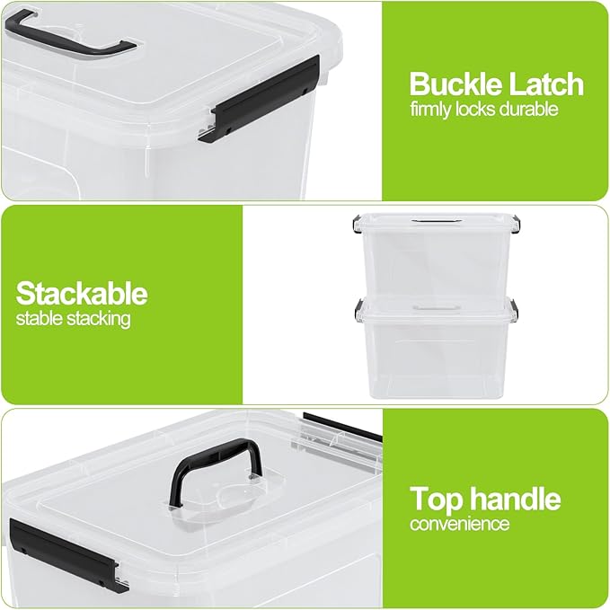 4-Pack 17.5 Quart Plastic Storage Bin Clear Storage Bins Containers Boxes with Lid and Handle