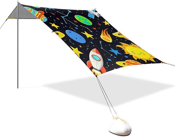 Beach Canopy with Windproof Ropes &amp Sandbags Beach Tent Sun Shade Sun Shelter for Camping Trips Fishing Backyard Fun or Picnics Planets