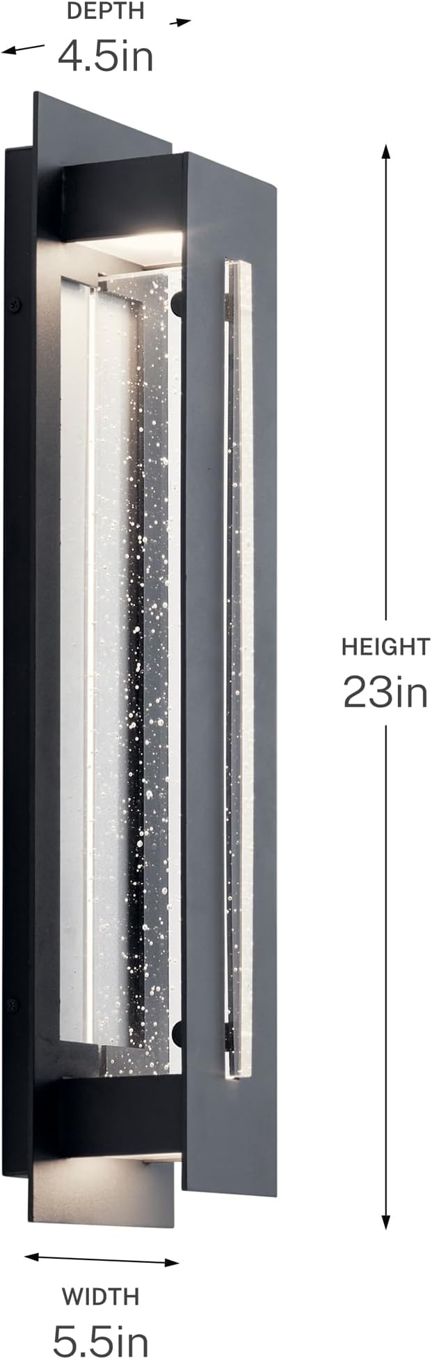 Kichler River Path 23 LED Outdoor Wall Light in Textured Black 1-Light Contemporary Exterior Wall Sconce with Clear Seeded Glass 3000K (23 H x 5.5 W) 49946BKTLED