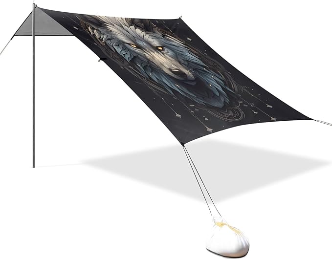 ALAZA Wolf Artwork Beach Tent Sun Shelter UPF50+ Protection Beach Shade Canopy w/ 4 Sandbags for Outdoor Camping Fishing Backyard Fun Picnic 10x9 ft