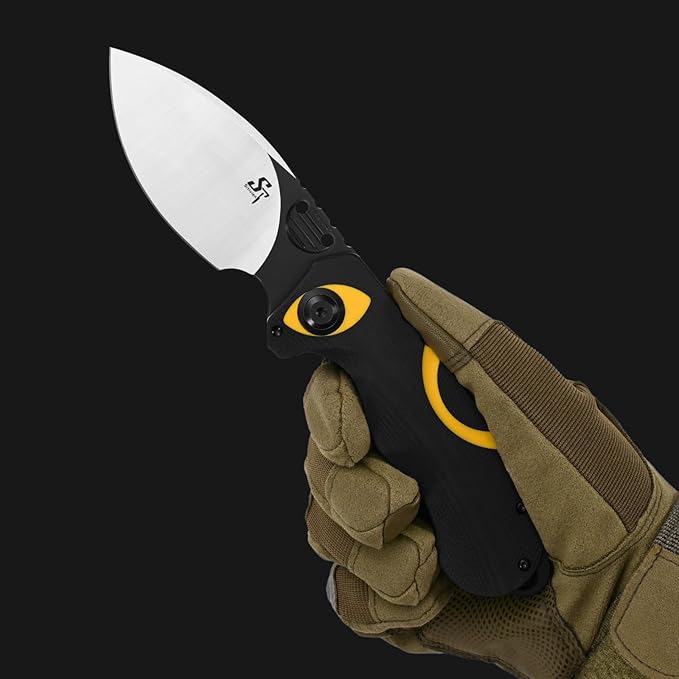 Sitivien ST162 Folding KnifeAUS-10 Steel Blade with G10 Handle Pocket Knife EDC Tool Knife for Outdoor CampingHikingHuntingFishing(Yellow)