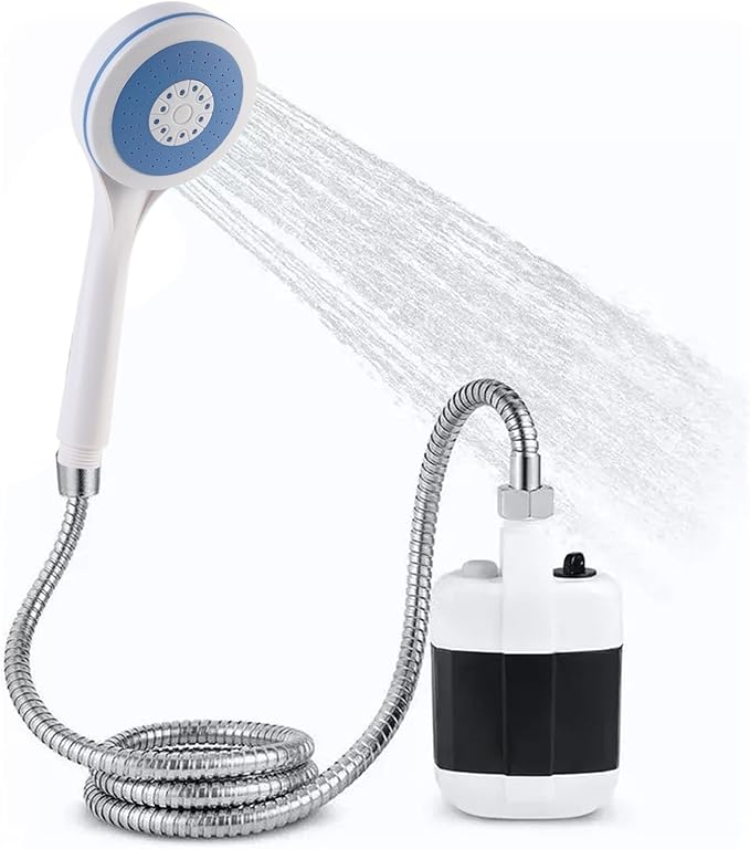 Portable Outdoor Shower Head 2200mAh Rechargeable Electric Camping Shower Pump 4 to 5L Min Outdoor Showerkit for Car Washing Garden Watering 1.44m/56.7in