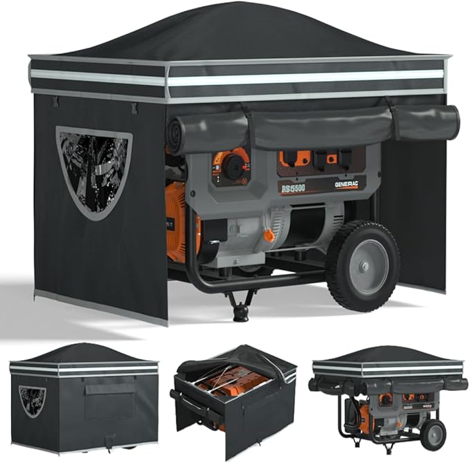 Generator Tent With Bracket Generator Cover Whlie Running 32X24X24 inches Roof Design Without Water Accumulation 1680D Marine Canvas Production+Heavy-Duty Stainless Steel Bracket Black