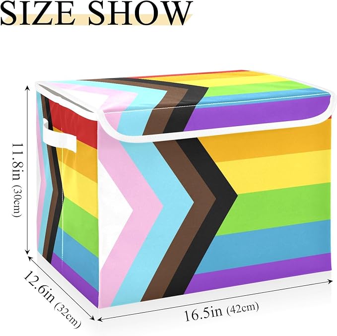 Progress Pride Flag Rainbow Flag Storage Container with Lid Collapsible Closet Organizer Garage Storage Bins for Home