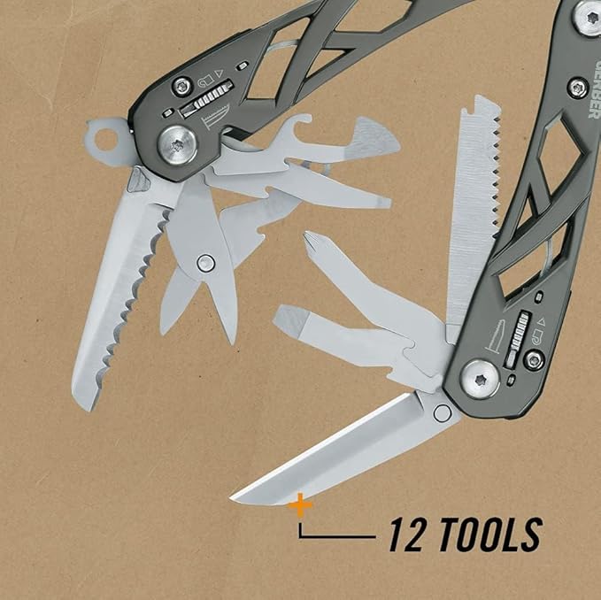 Gerber Gear Suspension 12-in-1 EDC Multi-Plier Multitool with Pocket Knife Needle Nose Pliers Wire Cutters and More Gifts for Men Camping and Survival Grey