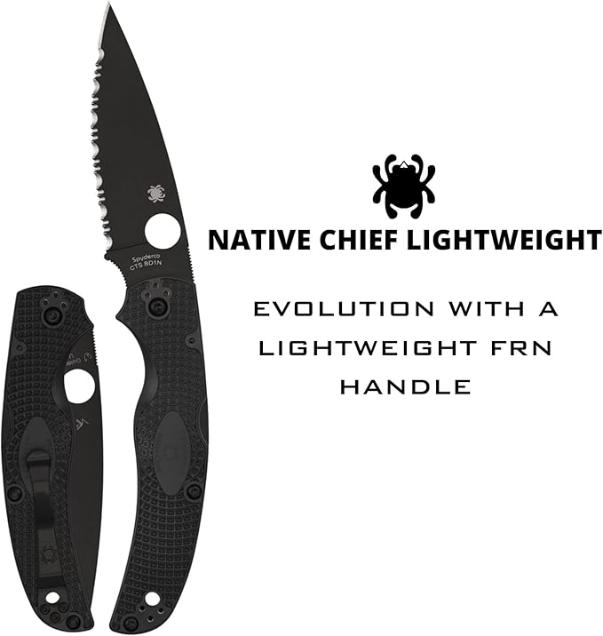 Spyderco Native Chief Lightweight Folding Pocket Knife with 4 CTS BD1N Steel Blade and FRN Handle - EDC Knife for Men and Women Perfect for Hunting Tactical Camping - SpyderEdge - C244SBBK