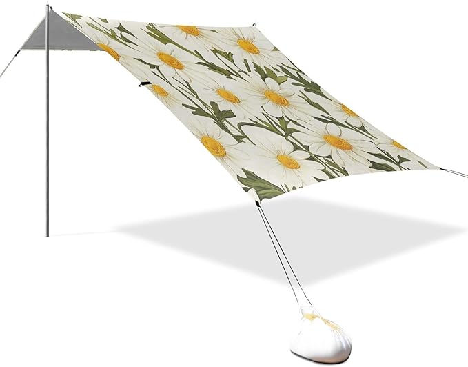 ALAZA Vintage Daisy Floral Flower Beach Tent Sun Shelter Portable Canopy Sunshade for Outdoor Camping Picnics Backyard Fun 10x9 ft