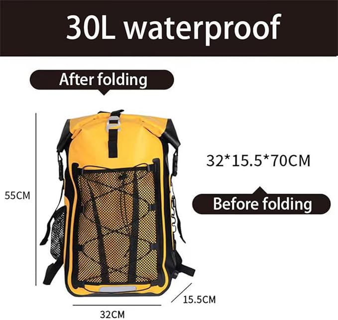 Generic Waterproof Backpack Kayak Dry Bag Backpack Waterproof 30L Lightweight Roll Top Dry Bag for Boating Surfing Camping (Black30L)