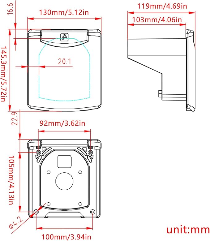 Campers Yacht Shower Box with Cover and 180 Degree Opening Flipping Lid Water Inlet Adapter with Pipe Campers Inlet Adapter