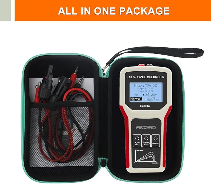 FrogBro Solar Panel Tester Photovoltaic Multimeter Upgrade EY800W with Ultra Clear LCD Smart MPPT Open Circuit Voltage Troubleshooting Utility Tool for Solar PV Testing (LCD 800W)