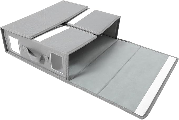 STOBAZA Foldable Bed Sheet Organizer for Blankets Lightweight Storage Bin with Zipper Closure for Wardrobe and Closet Organization Space-saving Container Grey Oxford