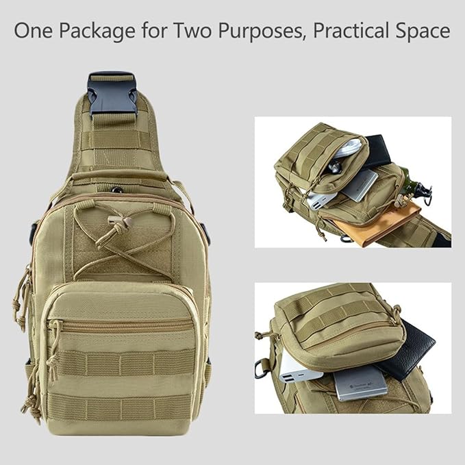 Tactical Sling Bag Pack Military Rover Shoulder Sling Backpack EDC Molle Assault Range Bag (Black)