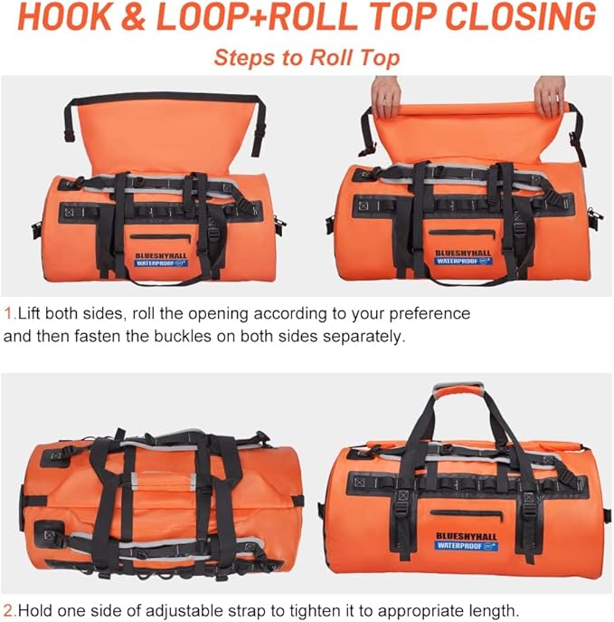 Blueshyhall 60L Waterproof Duffle Bag with Durable Handles Straps Water Repellent Dry Sack for Motorcycle Paddleboarding Kayaking Canoeing Camping Rafting Boating (Grey)