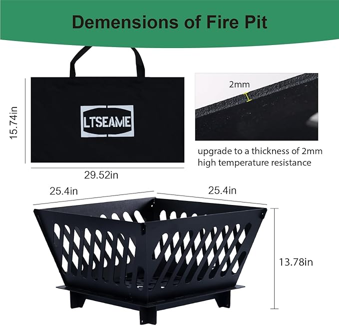 25 inch Portable Fire Pit for Outside Collapsible Plug Fire Pit Suitable for Camping Picnics Courtyards Garden Bonfires and Outdoor Firewood with Storage Bag