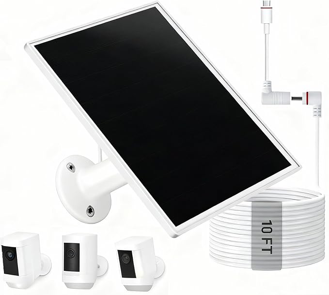 10W Solar Panel for Ring Camera/Outdoor Cameras Solar Charger with USB-C &amp &amp Barrel Plug for Ring Stick Up &amp Spotlight Cam Series IP65 Waterproof 360° Adjustable Mount 10ft Cable Whit