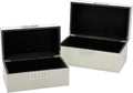 Galt International Storage Box Set Decorative Storage Box w/Hinged Lid Classic Design Wood Decor Boxes with Geometric Clasp Storage for Bedroom &amp Home - Set of 2 (White &amp Silver)