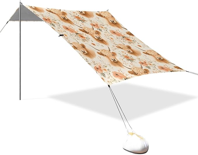 ALAZA Cattle Flower Pattern Beach Tent Sun Shelter Portable Canopy Sunshade for Outdoor Camping Picnics Backyard Fun 10x9 ft