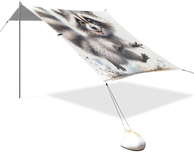 ALAZA Funny Raccoon Animal Beach Tent Sun Shelter UPF50+ Protection Beach Shade Canopy w/ 4 Sandbags for Outdoor Camping Fishing Backyard Fun Picnic 10x9 ft
