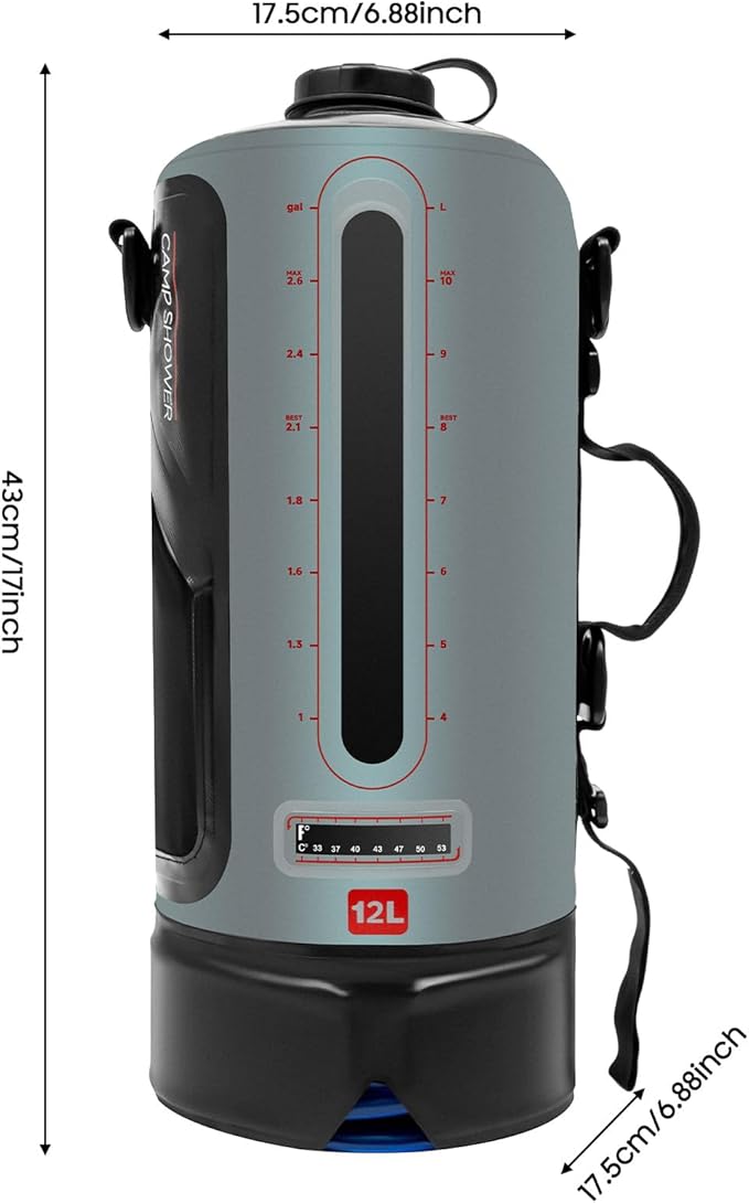3 Gallon Portable Pressure Camp Shower with Air Pump &amp Detachable Shoulder Strap Outdoor Showers for RV Camping Hiking