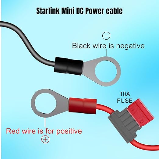 Starlink Mini Direct Battery Power Cable 18AWG DC Power Cable DIY Kit with ATC/ATO Blade with Fuse Holder for Starlink Mini 12V-48V Input Battery Ring Terminals for RV Boat