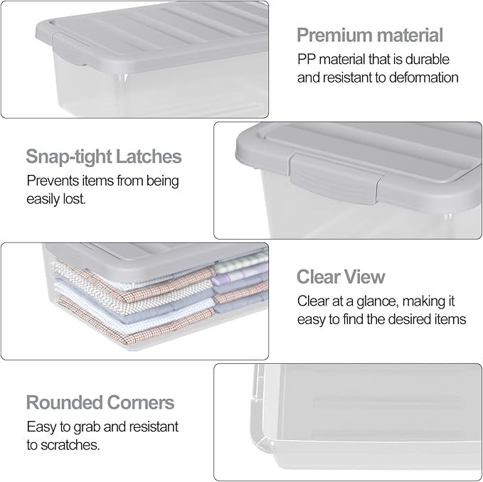 14 Quart 2-Pack Latching Box Clear Storage Box Heavy-Duty Organizing Containers for Closet and Office F