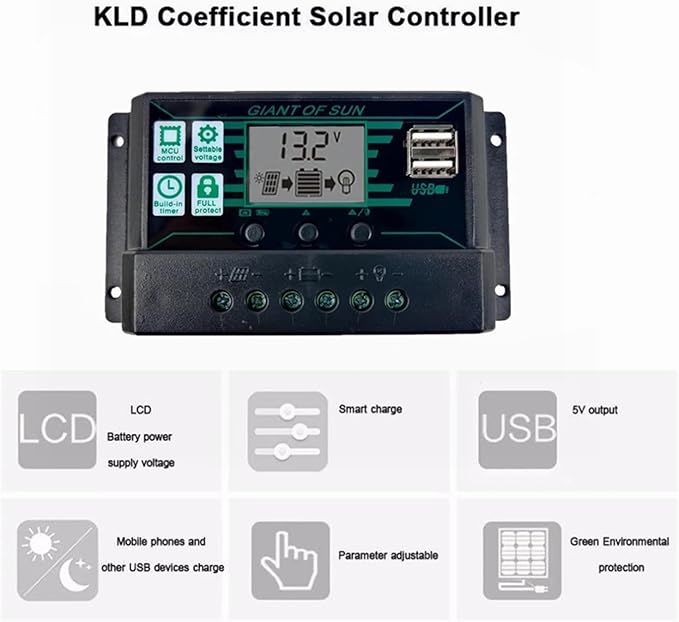 Solar Charge Controller 150A 100A 60A 50A 30A 20A 10A MPPT PWM Solar Char Controller 12V 24V LCD Display 2 USB Port Solar Panel Battery Regulatorfor Solar Panels(30A)