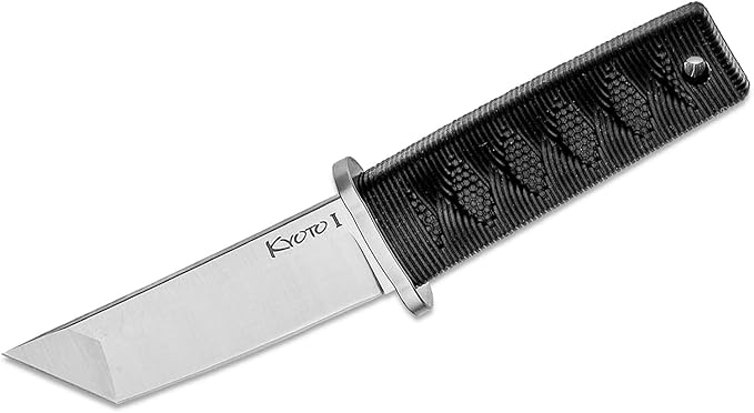 Cold Steel Kyoto 3.25 Durable Compact 8Cr13MoV Stainless Steel Fixed Blade Tanto Outdoor Hunting Utility Knife 3 3/8 Textured Kray-Ex Handle Sheath Included