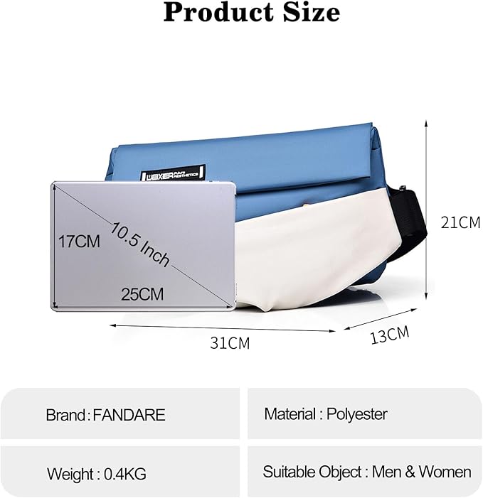FANDARE Casual Sling Crossbody Shoulder Bag Backpack for Men Personal Flex Bags with Tripod Holder Strap Lightweight Chest Pack Everyday Carry Pack for Tactical Travel Work Black Blue White
