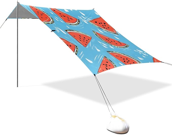 ALAZA Red Watermelon on Blue Pattern Beach Tent Sun Shelter Portable Canopy Sunshade for Outdoor Camping Picnics Backyard Fun 10x9 ft