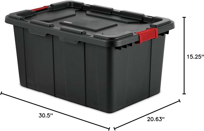Sterilite 14669004 27 Gallon/102 Liter Industrial Tote Black Lid &amp Base w/Racer Red Latches