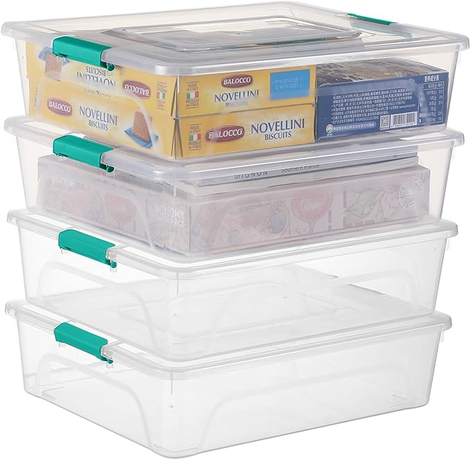 Plastic Storage Containers Clear Craft Storage Bins with Grey HandleOrganizer Box with Durable Lids Stackable Containers for Organizing Craft and Tools (4 Pack-10 Quart Green)