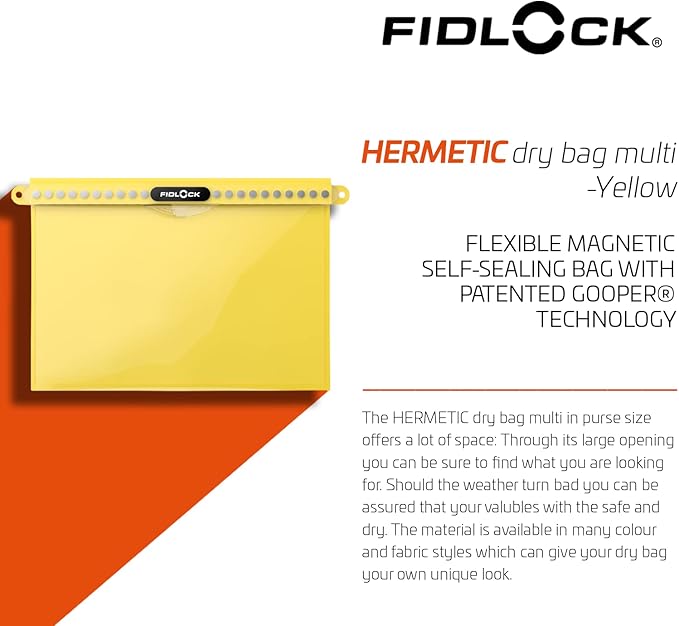 FIDLOCK Hermetic Dry Bag Flexible Magnetic Self-Sealing Bag for Cellphone | 100% Water &amp Sand Proof | Practical Size with a Large Opening | Lanyard Included | Mega | Fabric Black