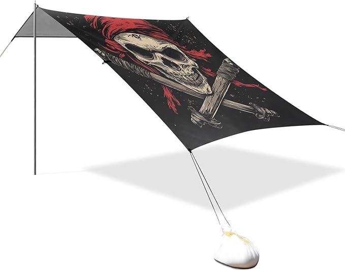 ALAZA Pirate Skull Crossed Old Pirate Swords Beach Tent Sun Shelter Portable Canopy Sunshade for Outdoor Camping Picnics Backyard Fun 10x9 ft