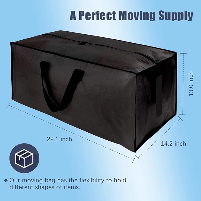 HOMESURE 8 Pack Large Strong Bags with Zippers &amp Carrying Handles - Water-Resistant - Heavy Duty Storage Tote for Space Saving Fold Flat Alternative to Moving Box (Black)