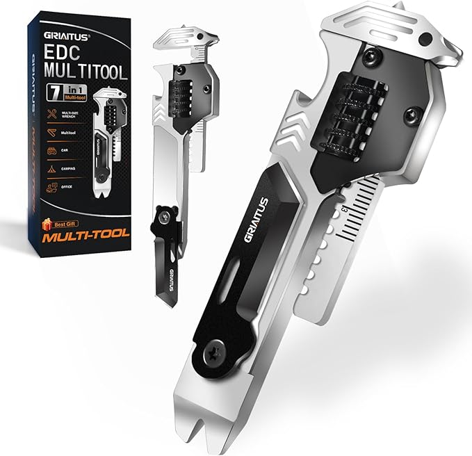 EDC Gear Multitool 7 in-1 Multi Tool with Wrench Bottle Opener Car Window Breaker Pry Bar Flat Phillips Screwdriver EDC Tools for Cycling Maintenance Outdoor Household Repairs