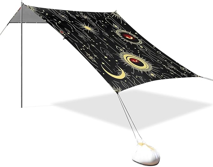 ALAZA Astrology Eye Sun Moon Alchemy Beach Tent Sun Shelter UPF50+ Protection Beach Shade Canopy w/ 4 Sandbags for Outdoor Camping Fishing Backyard Fun Picnic 10x9 ft