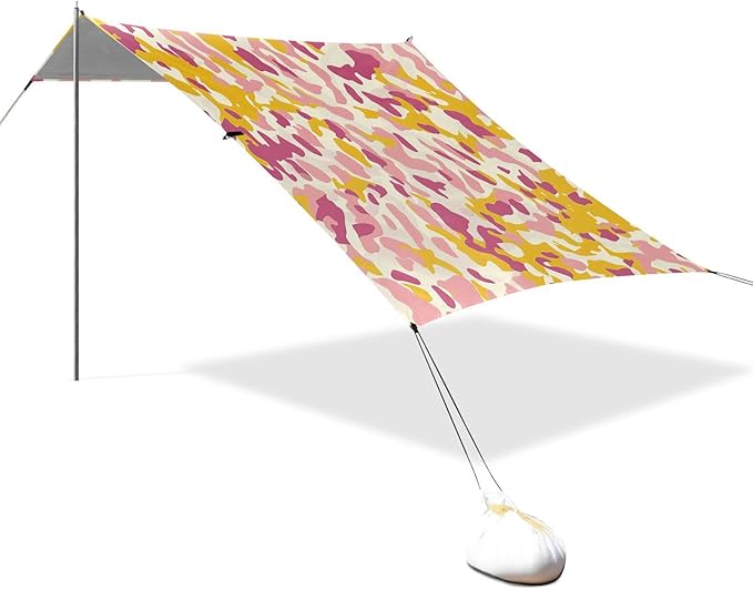 ALAZA Pink Yellow Colors Leopard Beach Tent Sun Shelter Portable Canopy Sunshade for Outdoor Camping Picnics Backyard Fun 10x9 ft